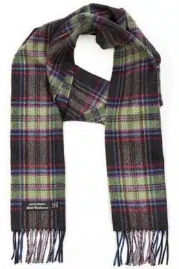 John Hanly Irish Cashmere Wool Scarf Blue Green Grey Check