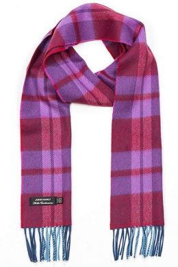John Hanly Irish Cashmere Wool Scarf Red Pink Plaid