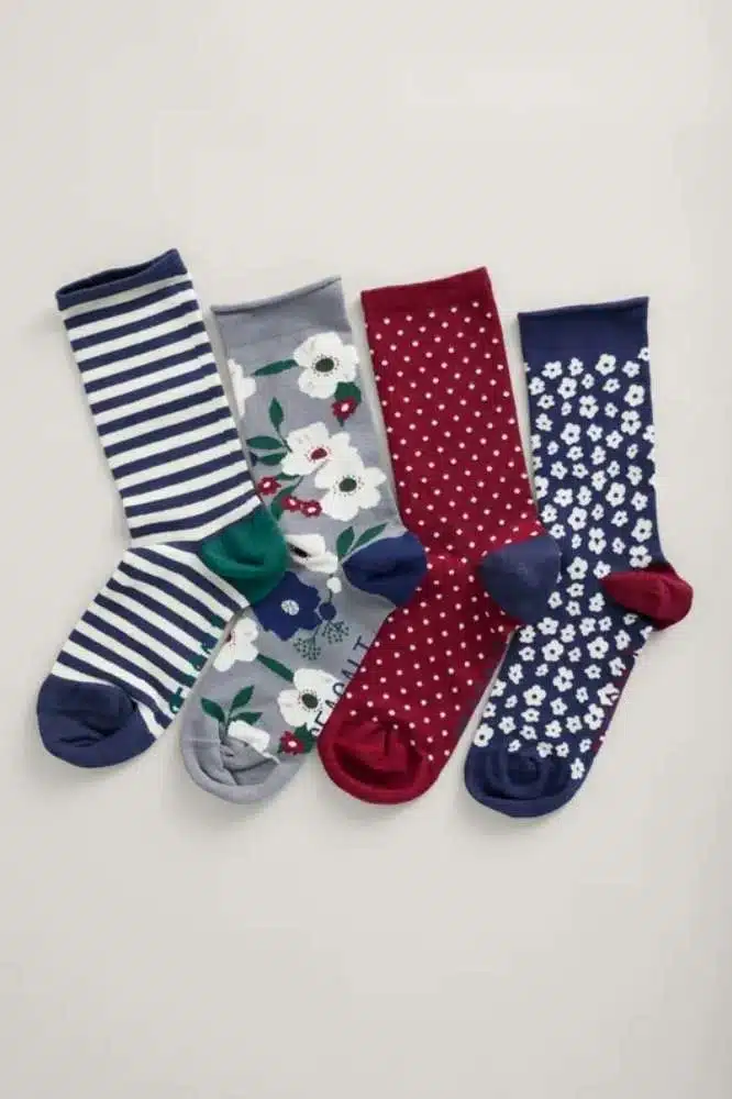 Seasalt Cornwall Women's Sailor Socks Post-Box Friendly Poppy Seed Mix