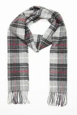 John Hanly Irish Wool Scarf Long Black Grey Red Check