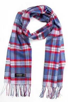 John Hanly Merino Luxury Wool Scarf Blue Red Check