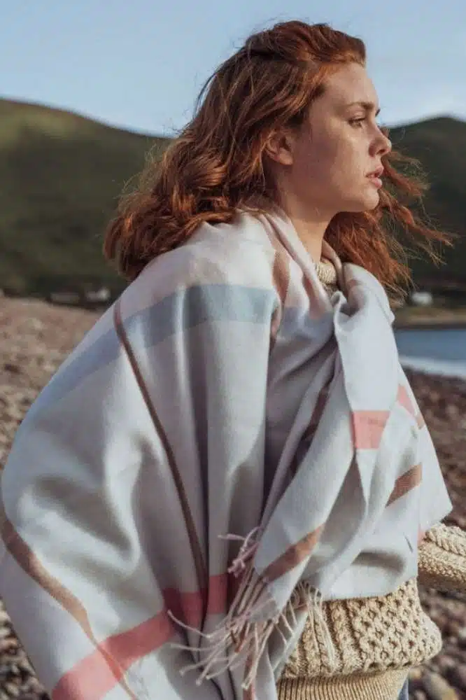 John Hanly Oversized Merino Scarf Baby Blue, Baby Pink Mix Check