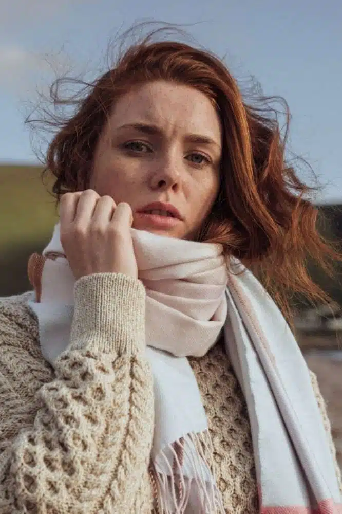 John Hanly Oversized Merino Scarf Baby Blue, Baby Pink Mix Check