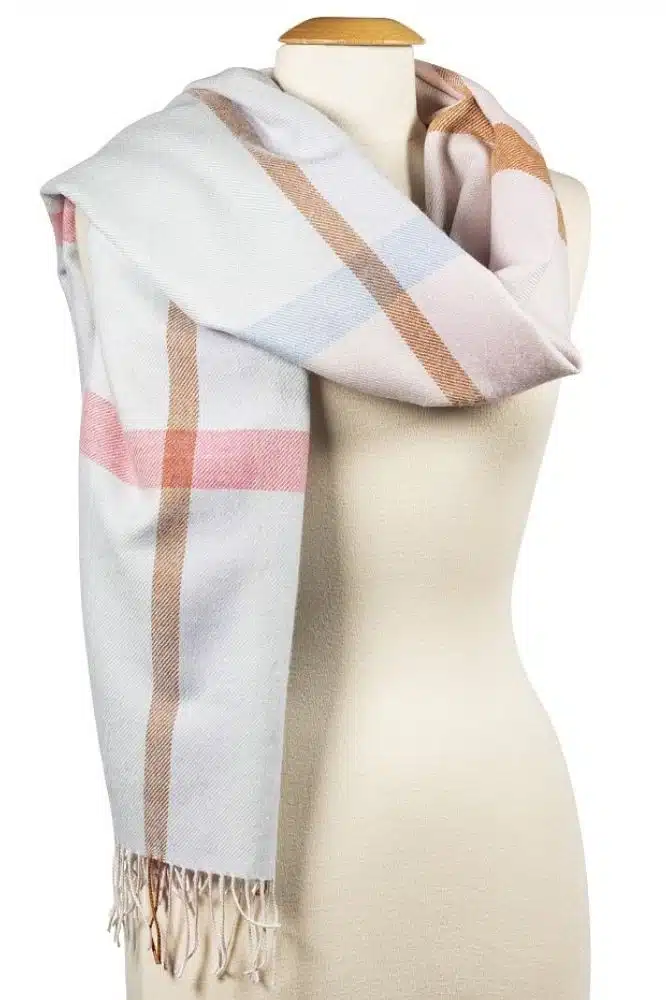 John Hanly Oversized Merino Scarf Baby Blue, Baby Pink Mix Check