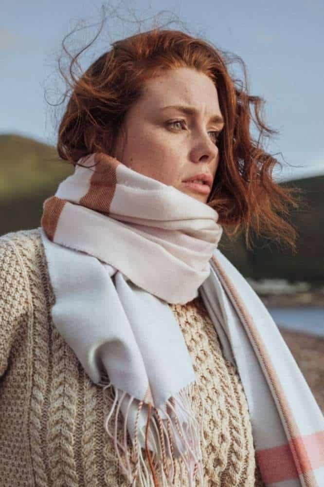 John Hanly Oversized Merino Scarf Baby Blue, Baby Pink Mix Check