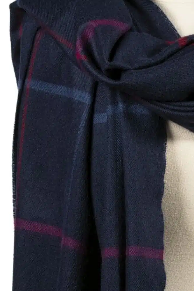 John Hanly Oversized Merino Scarf Navy Black Pink Overcheck