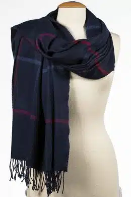 John Hanly Oversized Merino Scarf Navy Black Pink Overcheck