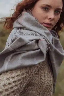 John Hanly Oversized Merino Scarf Silver Grey Pink Blue Overcheck