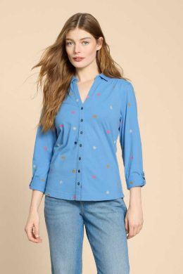 White Stuff Annie Embroidered Jersey Shirt Blue Multi - La Vie en Rose Damesmode