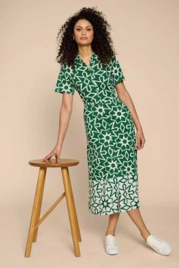 White Stuff Rua Jersey Shirt Dress Green Print - La Vie en Rose Damesmode