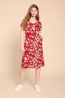 White Stuff Tallie Eco Vero Jersey Dress Red Print - La Vie en Rose Damesmode