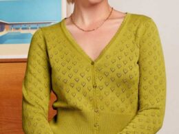 King Louie Cardi V Heart Ajour Spring Yellow - La Vie en Rose Damesmode