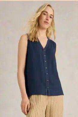 White Stuff Delilah Button Top Dark Navy - La Vie en Rose Damesmode