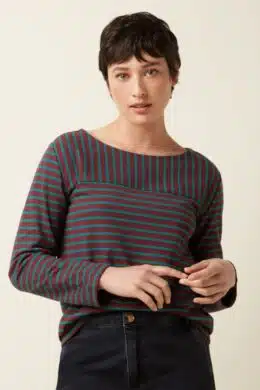 King Louie Boatneck Yoke Top Britney Stripe Porto Red - La Vie en Rose Damesmode