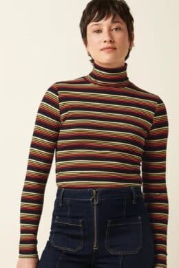 King Louie Rollneck Top Frostine Stripe Spicy Orange - La Vie en Rose Damesmode