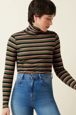 King Louie Rollneck Top Frostine Stripe Woodbine Green - La Vie en Rose Damesmode