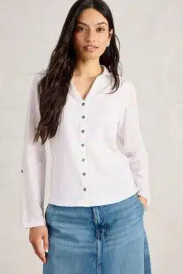 White Stuff Annie Mix Jersey Shirt Pale Ivory - La Vie en Rose Damesmode