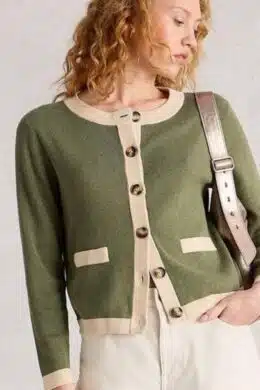 White Stuff Charlotte Cardi Khaki Green - La Vie en Rose Damesmode
