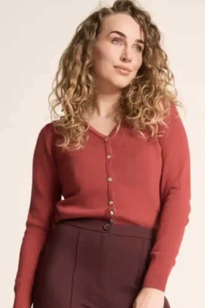 Very Cherry Lucia V Neck Cardigan Marsala- La Vie en Rose Damesmode