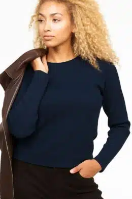 Roosenstein Wolke Liv Merino Rib Trui Navy - La Vie en Rose Damesmode