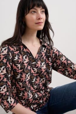 Seasalt Cornwall Wavecrest Jersey Shirt (GOTS) Swooping Birds Onyx - La Vie en Rose Damesmode