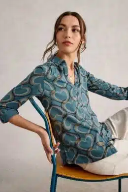 White Stuff Annie Jersey Shirt Blue Print - La Vie en Rose Damesmode