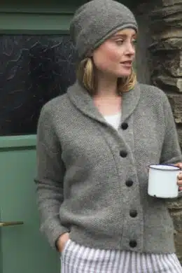 Fisherman out of Ireland Shawl Collar Cardie Tuck Baby Alpaca Smoke - La Vie en Rose Damesmode Enkhuizen