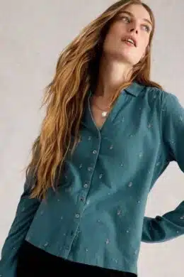 White Stuff Annie Embroidered Jersey Shirt Mid Blue - La Vie en Rose Damesmode