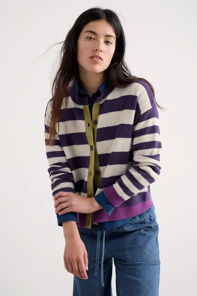 Seasalt Cornwall Pinwell Cardigan Bright Shape Dark Violet Mix - La Vie en Rose Damesmode Enkhuizen