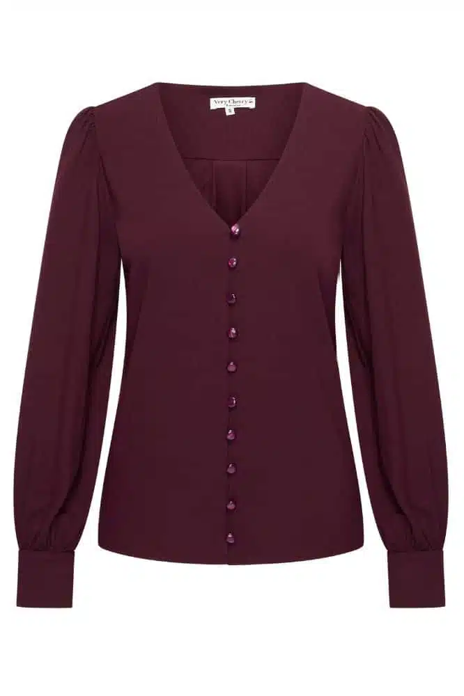 Very Cherry Celia Blouse Grape Tricot Deluxe - La Vie en Rose Damesmode