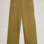 Tia Wide Leg Crop Jeans Khaki Green