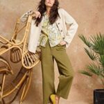 Tia Wide Leg Crop Jeans Khaki Green
