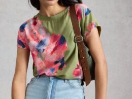 White Stuff Woven Mix Tee Green Print