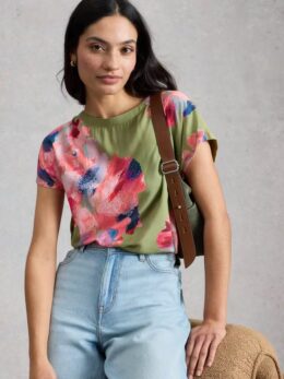 White Stuff Woven Mix Tee Freen Print