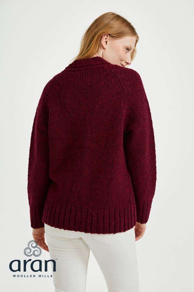 Aran Woollen Mills Ladies Donegal Cardigan Side Pockets Winter Berry - La Vie en Rose Damesmode