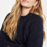 Aran Woollen Mills Ladies Roll Neck Raglan Crew Navy Nep - La Vie en Rose Damesmode