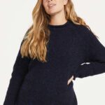Aran Woollen Mills Ladies Roll Neck Raglan Crew Navy Nep - La Vie en Rose Damesmode