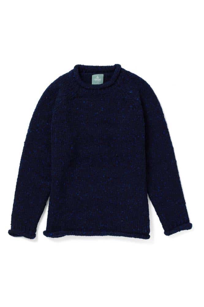 Aran Woollen Mills Ladies Roll Neck Raglan Crew Navy Nep - La Vie en Rose Damesmode