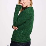 Aran Woollen Mills Ladies Roll Neck Raglan Crew Valley Green - La Vie en Rose Damesmode