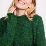 Aran Woollen Mills Ladies Roll Neck Raglan Crew Valley Green - La Vie en Rose Damesmode