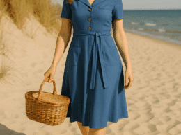 Very Cherry Revers Dress Lights Denim Indigo - La Vie en Rose Damesmode