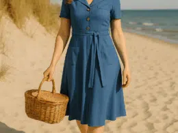 Very Cherry Revers Dress Lights Denim Indigo - La Vie en Rose Damesmode