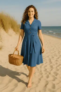 Very Cherry Revers Dress Lights Denim Indigo - La Vie en Rose Damesmode