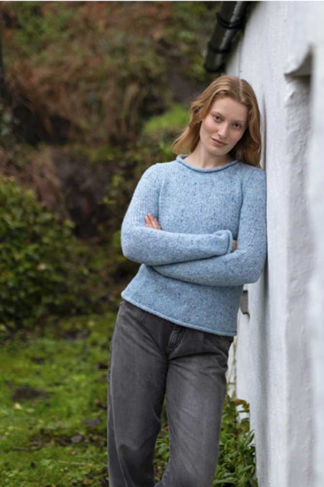 Fisherman out of Ireland Merino Wool Knitted Ladies Sweater Blue Mist - La Vie en Rose Damesmode