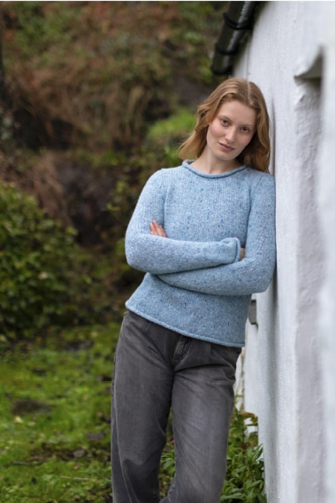 Fisherman out of Ireland Merino Wool Knitted Ladies Sweater Blue Mist - La Vie en Rose Damesmode