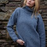 Fisherman out of Ireland Slouchy Funnel Neck Jumper Merino Cashmere Blue Smoke - La Vie en Rose Damesmode Enkhuizen
