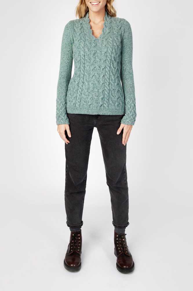 Irelands Eye Horseshoe Cable V Neck Ocean Mist - La Vie en Rose Damesmode