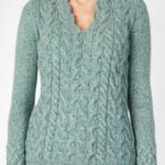 Irelands Eye Horseshoe Cable V Neck Ocean Mist - La Vie en Rose Damesmode