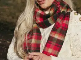 John Hanly Irish Wool Scarf Long 1902 Red Green Check