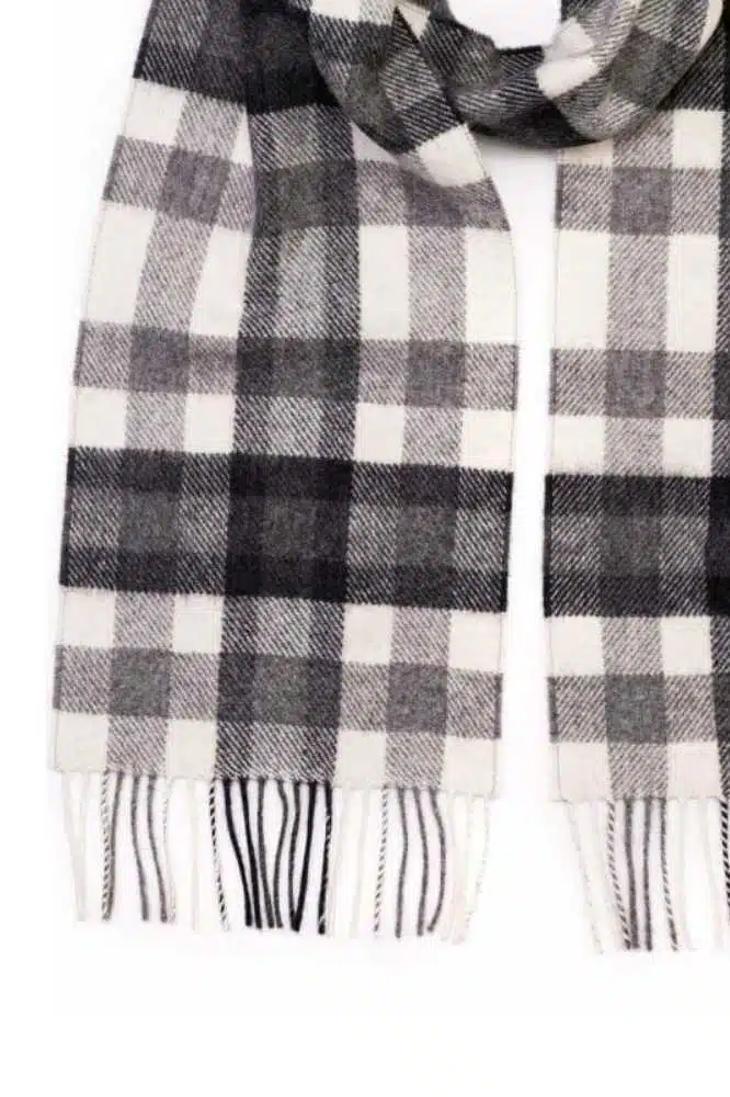 Hanly Irish Wool Scarf Long 1907 Snow Grey Charcoal - John Hanly
